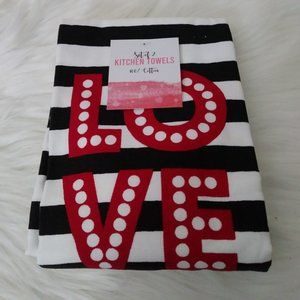 RITZ set of 2 Kitchen Towels Love Stripes Red White Black